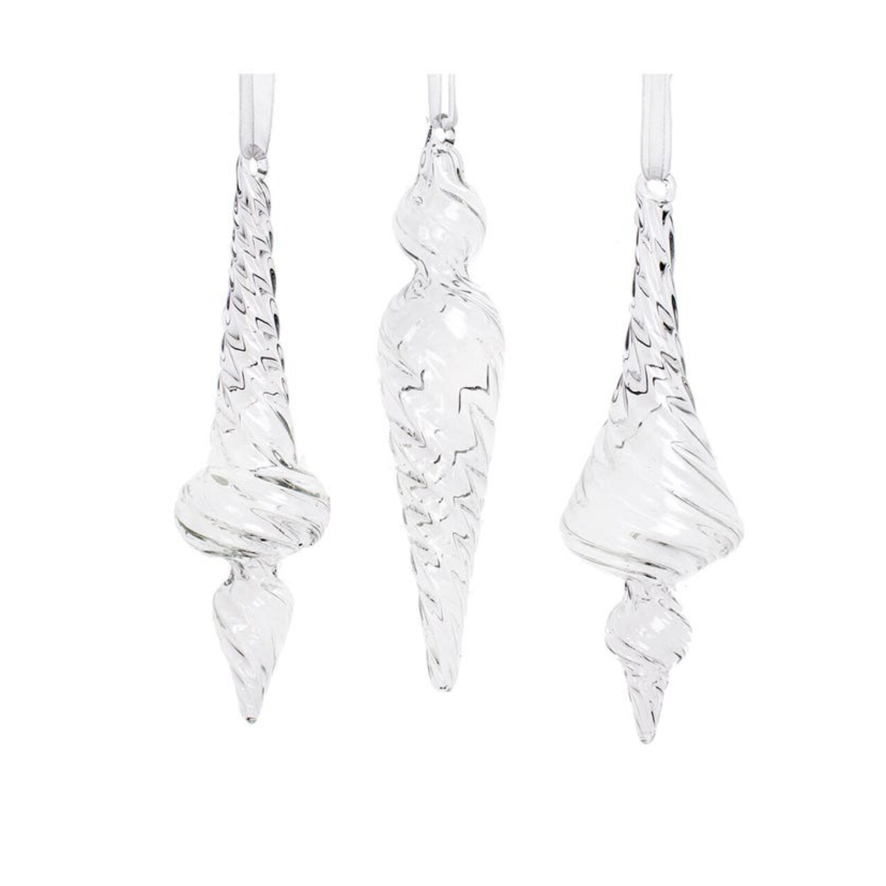 KSA Club Pack of 12 Clear Spiral Icicle Christmas Ornaments 6"